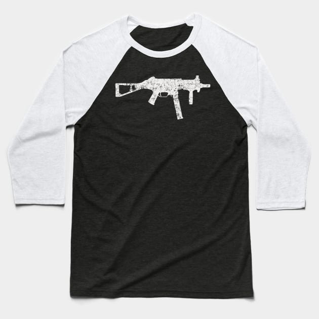 UMP Submachine Gun Gift Distressed Guns Silhouette Baseball T-Shirt by Battlefields